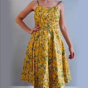 Vintage handmade yellow floral sleeveless dress